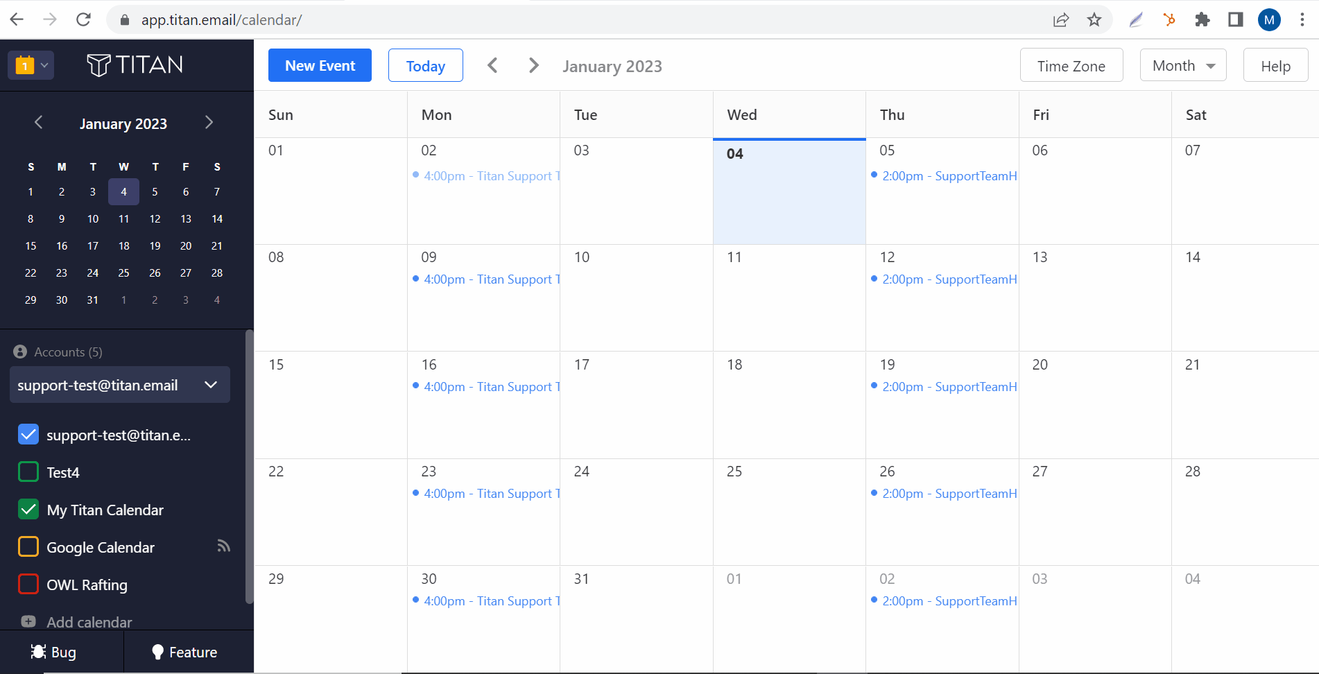 Accessing Calendar Titan Mail