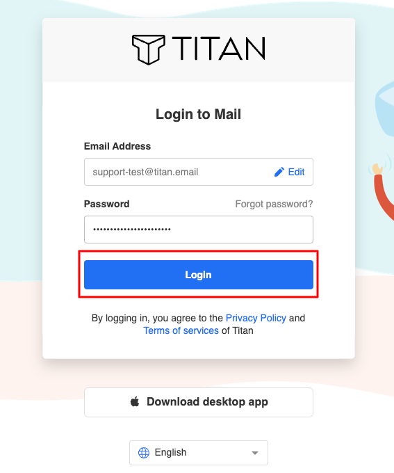 titan webmail login screen